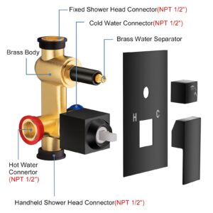 JOMEOO 12 Inch Matte Black Shower System, Wall Mounted High Pressure Rain Shower Head with Handheld Sprayer, Bathroom Luxury Black Shower Head Shower Faucet Set Rough in Valve Body and Trim