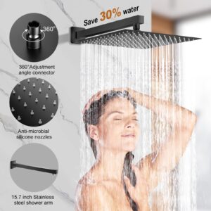 JOMEOO 12 Inch Matte Black Shower System, Wall Mounted High Pressure Rain Shower Head with Handheld Sprayer, Bathroom Luxury Black Shower Head Shower Faucet Set Rough in Valve Body and Trim