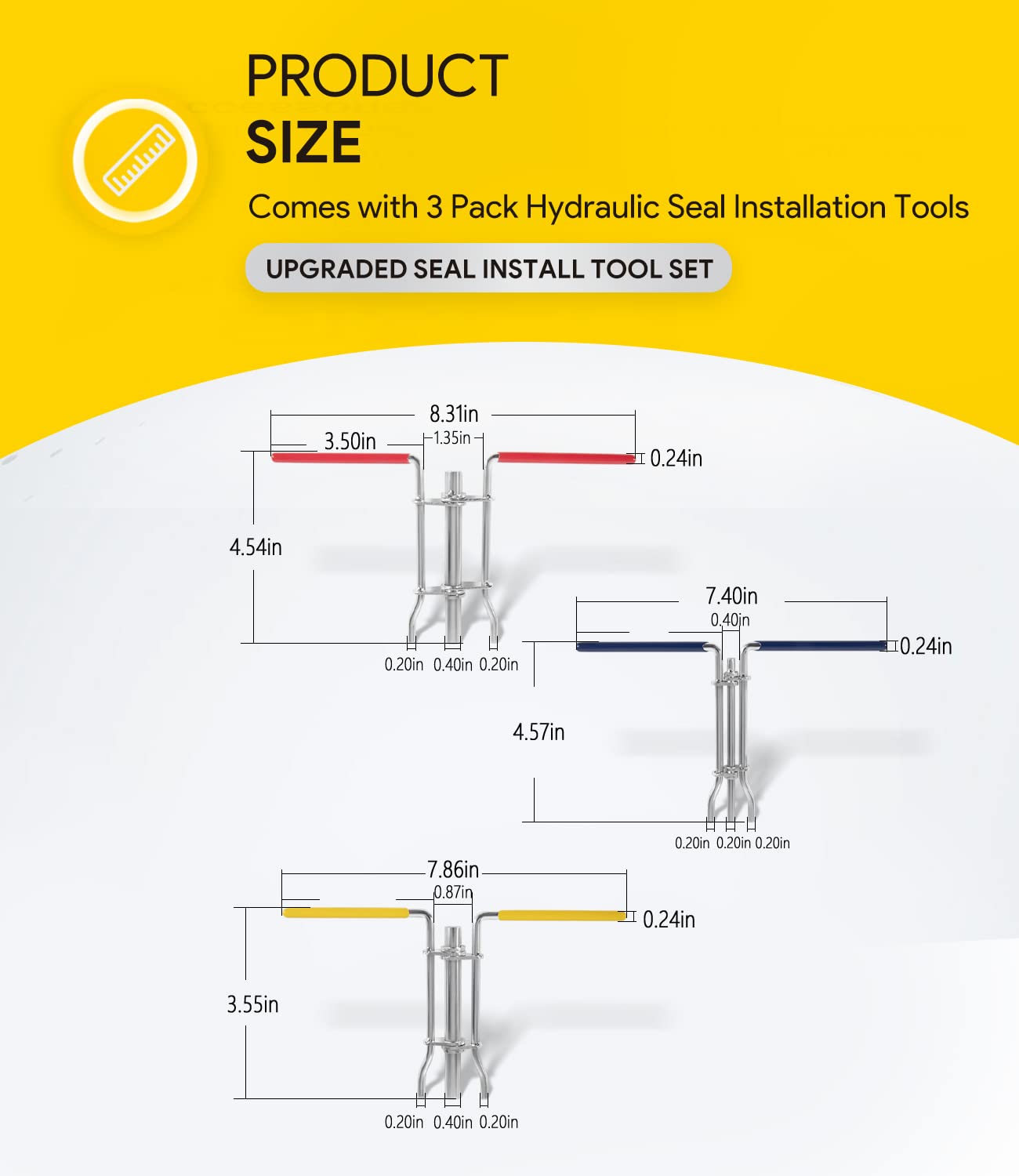 3 Pack Hydraulic Seal Installation Tools, Hydraulic Cylinder Piston Repair Seal Kit, U-Cup Rod Seal Installation Tool Kits Upgraded Seal Twistor Install Tool Set