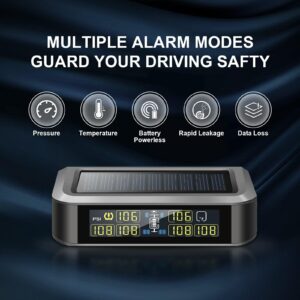 Easrsupe Tire Pressure Monitoring System, Equipped with Solar Charging Tpms System, 6 Sensors (0-199 PSI), 7 Alarm Modes, 1 Relay (98 Ft), Suitable SUV, RV, Trailer Tire Pressure Monitoring System