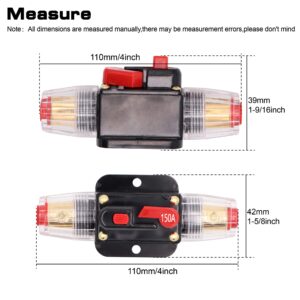 150A Audio Inline Circuit Breaker Reset Fuse Holder 12V-24V DC with Manual Reset and installation Screws for Car Audio, Stereo Switch and Solar Inverter System