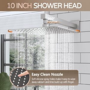 HomGoo Shower System with Tub Spout, Wall Mounted Tub Shower Faucet Set for Bathroom with High Pressure 10'' Rain Shower Head and Handheld Shower head Set, Brushed Nickel