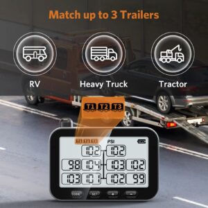 GUTA Trailer Tire Pressure Monitoring System, Trailer TPMS with 6 Sensors, 6 Alert Modes, Signal Booster, Power Saving Display, Long Sensing Distance, for 3 Trailers (T1/T2/T3), for RV, Trailer