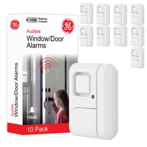 ge personal security window and door alarm, 10 pack, diy protection, burglar alert, wireless chime/alarm, easy installation, home security, ideal for home, garage, apartment and more,white, 76610