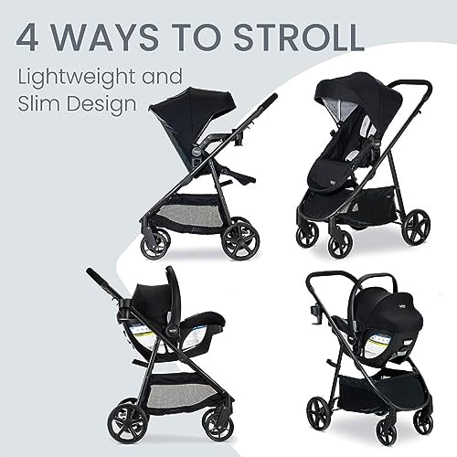 Britax Willow Brook Baby Travel System, Infant Car Seat and Stroller Combo with Aspen Base, ClickTight Technology, RightSize System and 4 Ways to Stroll, Onyx Glacier