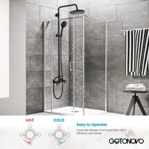 gotonovo Exposed Shower Faucet System 8 Inch Rainfall Shower Head with 8 Function ABS Handheld and Double Cross Handle Wall Mounted Bathroom Luxury Mixer Shower Gourd Faucet Body Matte Black