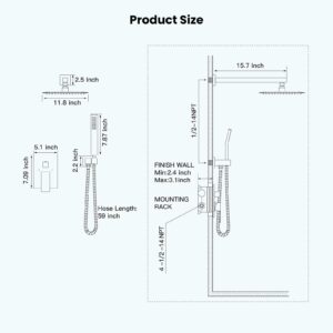 gotonovo Rainfall Bathroom Shower System Rain Shower Head and Handle Set Wall Mounted Shower Complete Combo Solid Brass Pressure Balancing Shower Mixer Valve 12 Inch Oil Rubbed Bronze