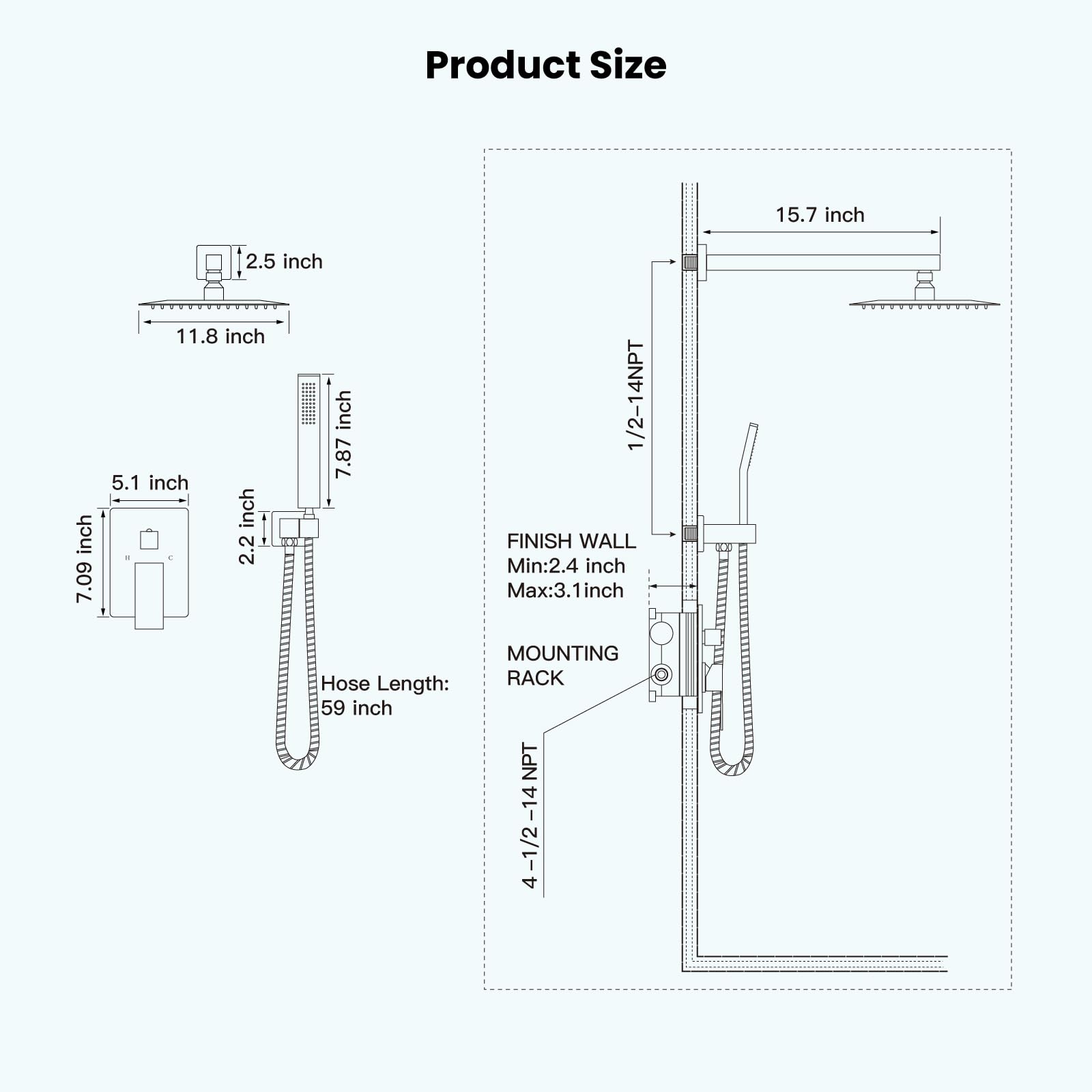 gotonovo Rainfall Bathroom Shower System Rain Shower Head and Handle Set Wall Mounted Shower Complete Combo Solid Brass Pressure Balancing Shower Mixer Valve 12 Inch Oil Rubbed Bronze