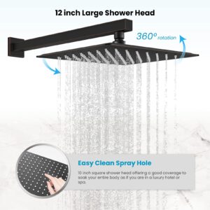 gotonovo Rainfall Bathroom Shower System Rain Shower Head and Handle Set Wall Mounted Shower Complete Combo Solid Brass Pressure Balancing Shower Mixer Valve 12 Inch Oil Rubbed Bronze