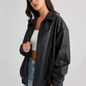 Trendy Queen Women's Leather Jackets Oversized Faux Motorcycle Plus Size Moto Biker Coat Fall Outfits Fashion Clothes 2024