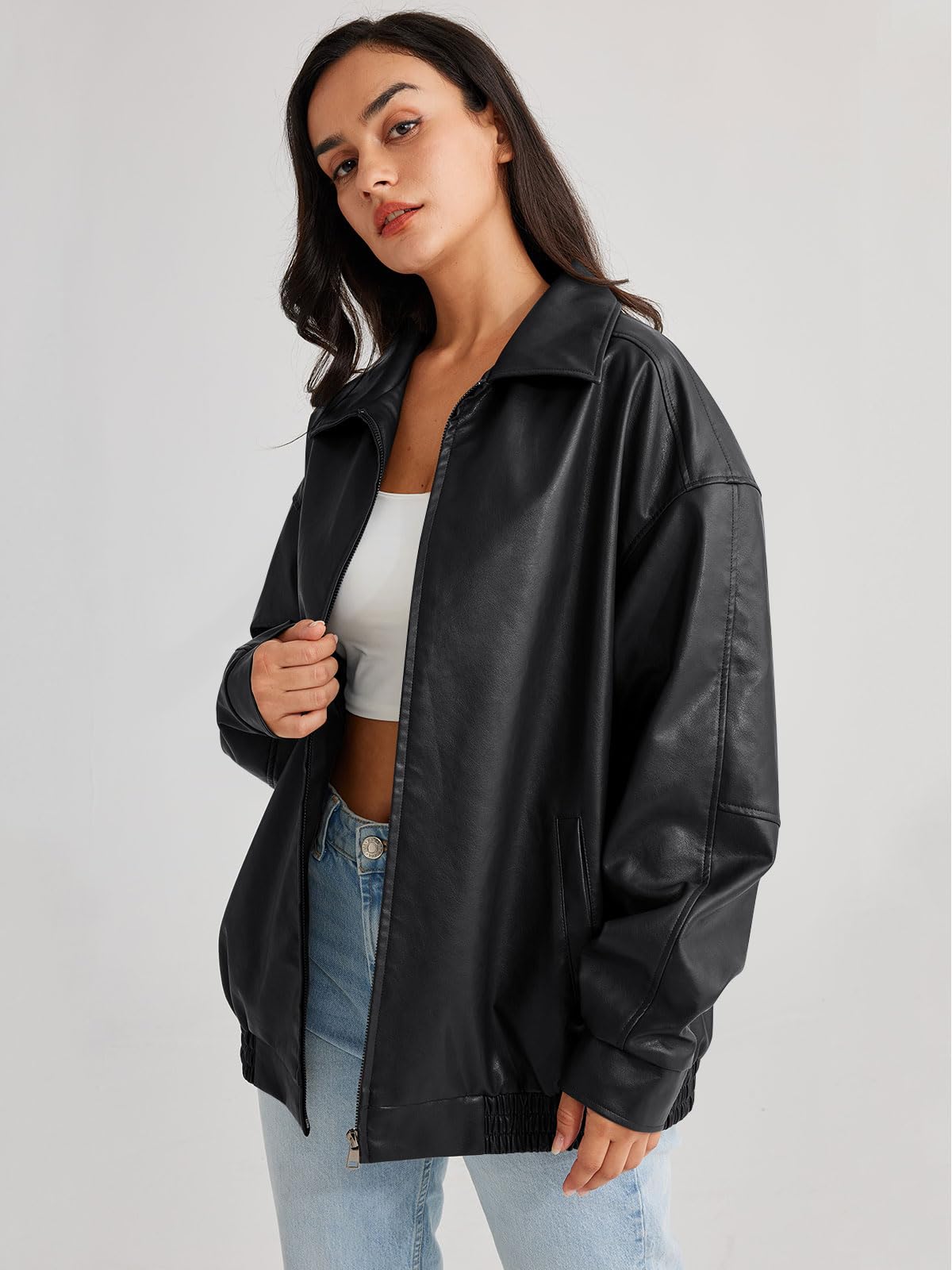 Trendy Queen Women's Leather Jackets Oversized Faux Motorcycle Plus Size Moto Biker Coat Fall Outfits Fashion Clothes 2024