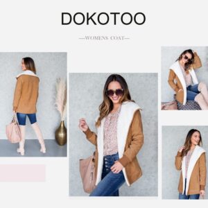 Dokotoo Womens Winter Warm Long Sleeve Open Front Fleece Jacket Stand Collar Sherpa Lined Outerwear Fashion Thicken Faux Suede Coats Jackets for Women 2024,XL,Khaki