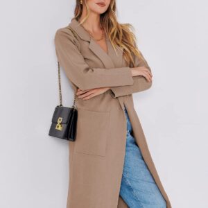 ANRABESS Women Cardigan Oversized Open Front Sweater Coat Lady Blazer Jacket Fall Outwear Coatigan 2024 Trendy Outfits Khaki Medium