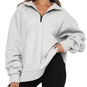 Trendy Queen Womens Sweatshirts Hoodies Oversized Half Zip Pullover Long Sleeve Shirts Tops Y2k Fall Sweaters Clothes 2024 Outfits Grey