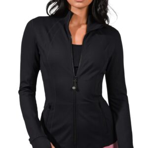 90 Degree By Reflex Women’s Lightweight, Full Zip Running Track Jacket - Black - Large