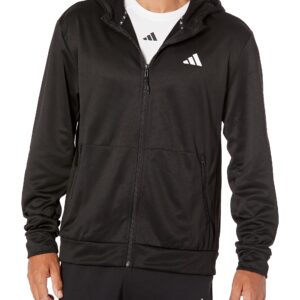 adidas Men's Training Essentials Seasonal Woven Full-Zip Jacket, Black/White, Medium