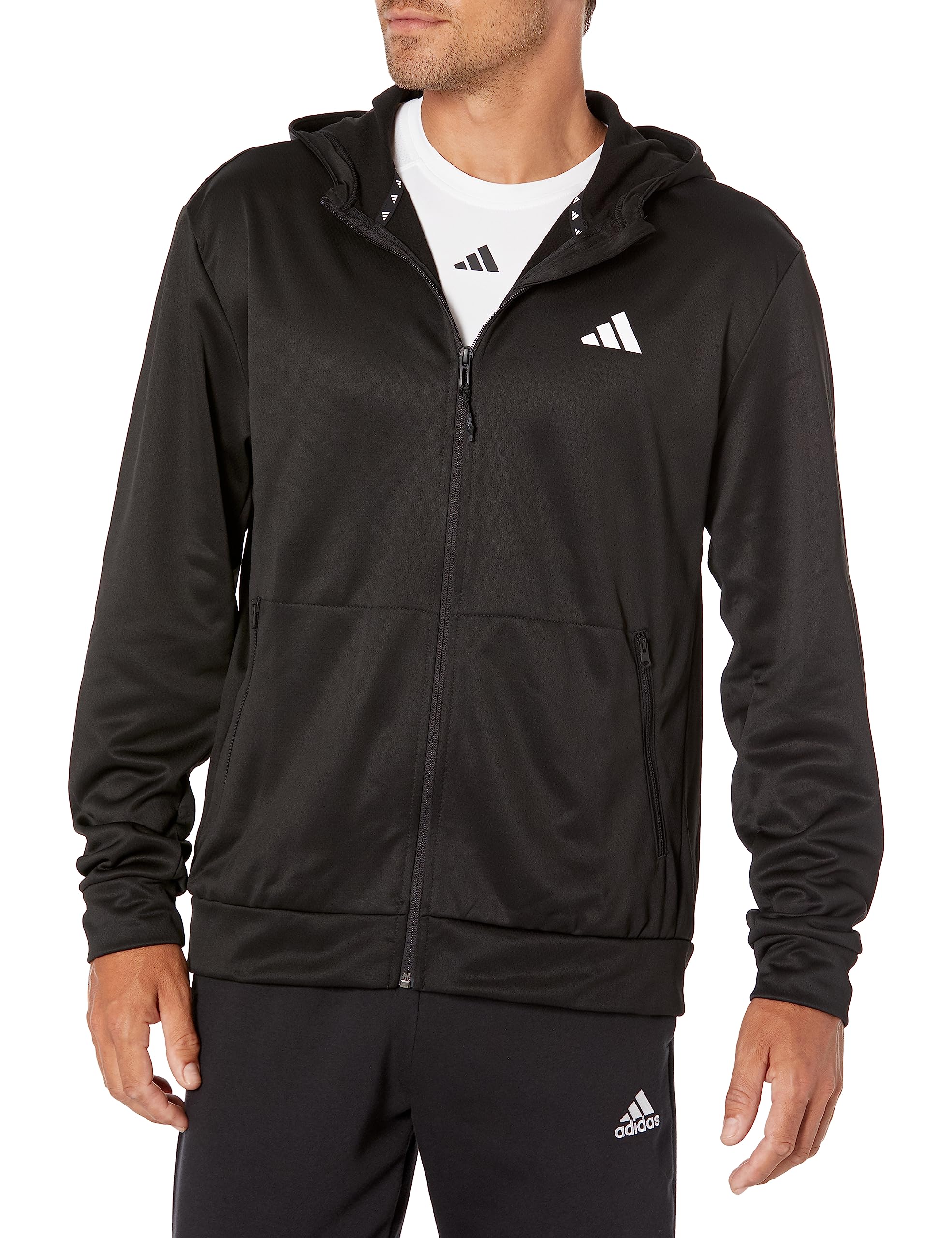 adidas Men's Training Essentials Seasonal Woven Full-Zip Jacket, Black/White, Medium