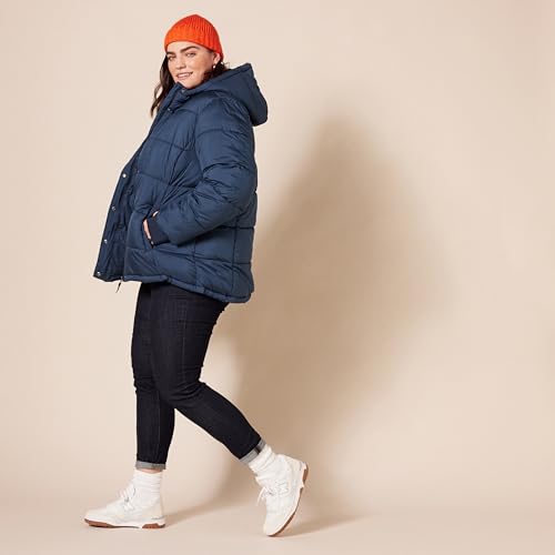 Amazon Essentials Women's Heavyweight Long-Sleeve Hooded Puffer Coat (Available in Plus Size), Navy, Large