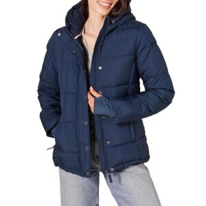 amazon essentials women's heavyweight long-sleeve hooded puffer coat (available in plus size), navy, large