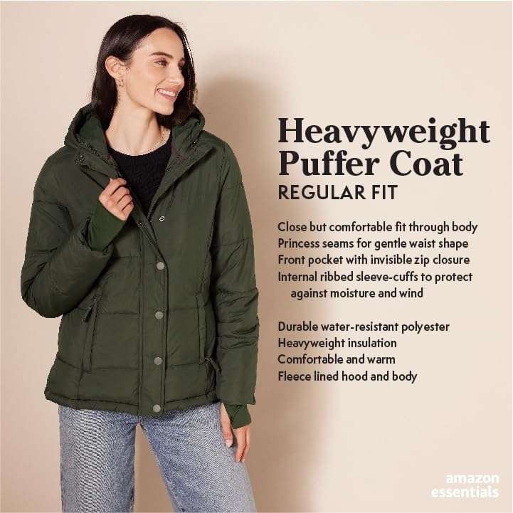 Amazon Essentials Women's Heavyweight Long-Sleeve Hooded Puffer Coat (Available in Plus Size), Navy, Large