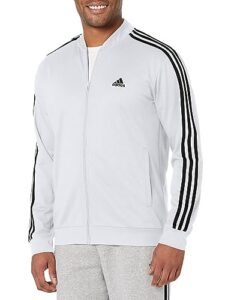 adidas men's three stripe tricot full-zip jacket, light grey heather, medium