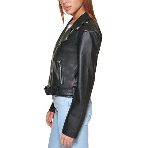 Levi's Women Faux Leather Belted Motorcycle Jacket (Standard and Plus Sizes), Black, Large