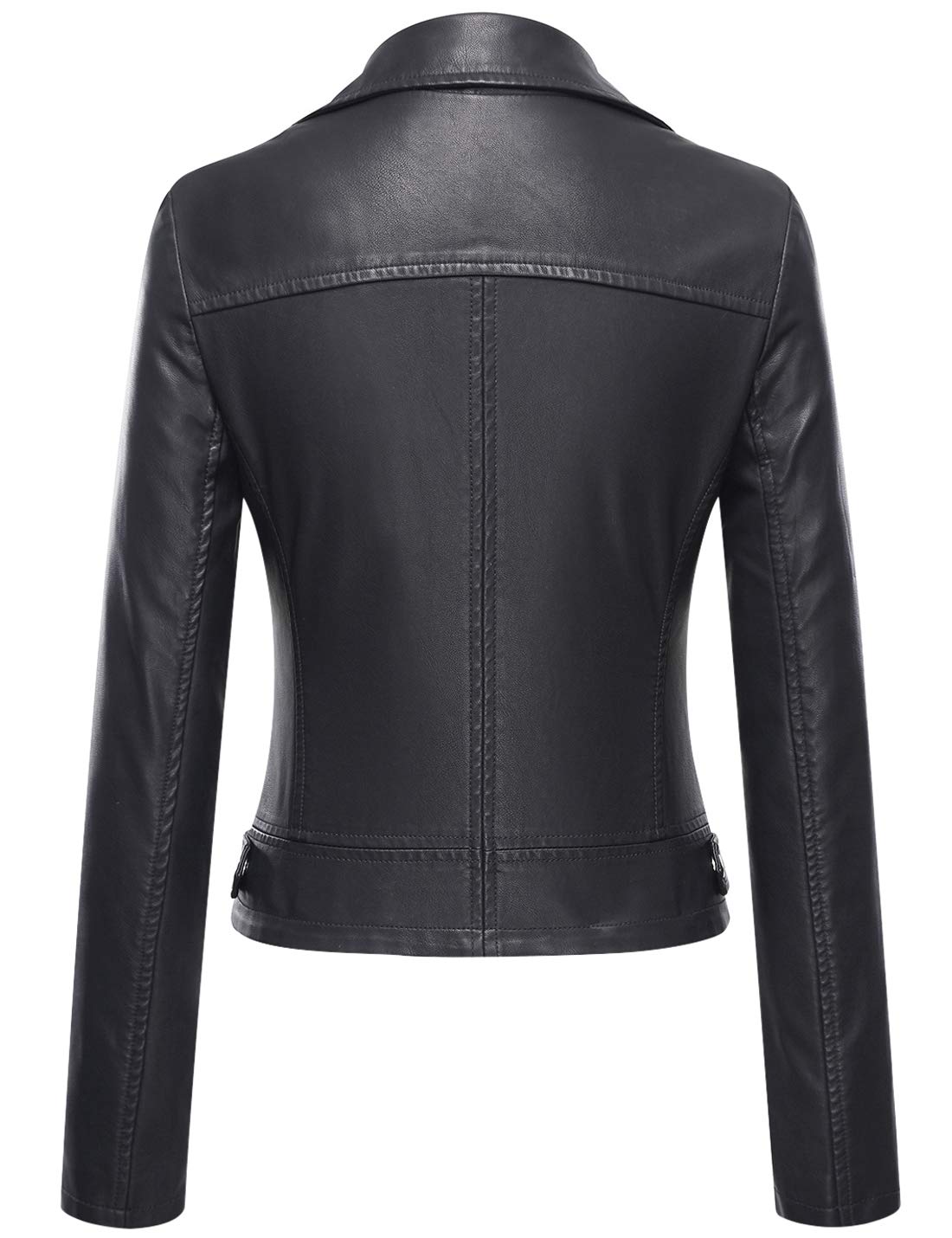 Tanming Women's Faux Leather Moto Biker Short Coat Jacket (Black-L)