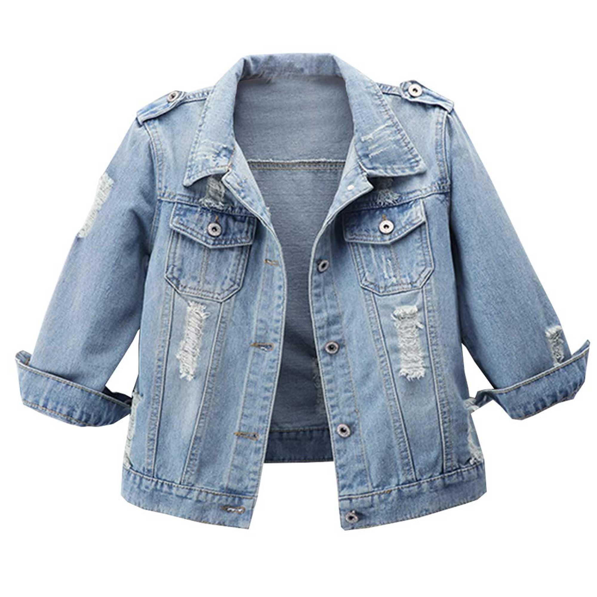 Hixiaohe Women Autumn 3/4 Sleeve Retro Short Denim Jackets Light Blue Jean Coats (03 Light Blue, 2XL)