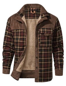 haellun men's long sleeve sherpa lined shirt jacket flannel plaid fleece coats (medium, coffee)