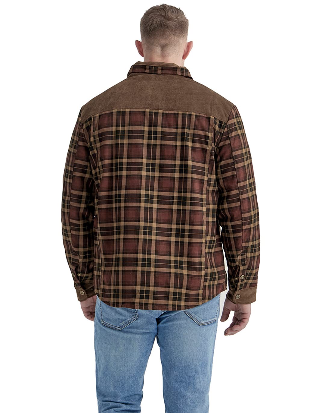 Haellun Men's Long Sleeve Sherpa Lined Shirt Jacket Flannel Plaid Fleece Coats (Medium, Coffee)