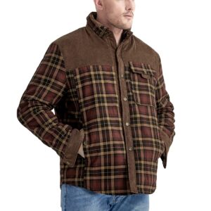 Haellun Men's Long Sleeve Sherpa Lined Shirt Jacket Flannel Plaid Fleece Coats (Medium, Coffee)