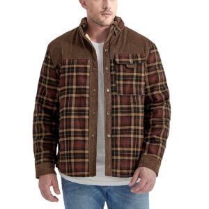 Haellun Men's Long Sleeve Sherpa Lined Shirt Jacket Flannel Plaid Fleece Coats (Medium, Coffee)