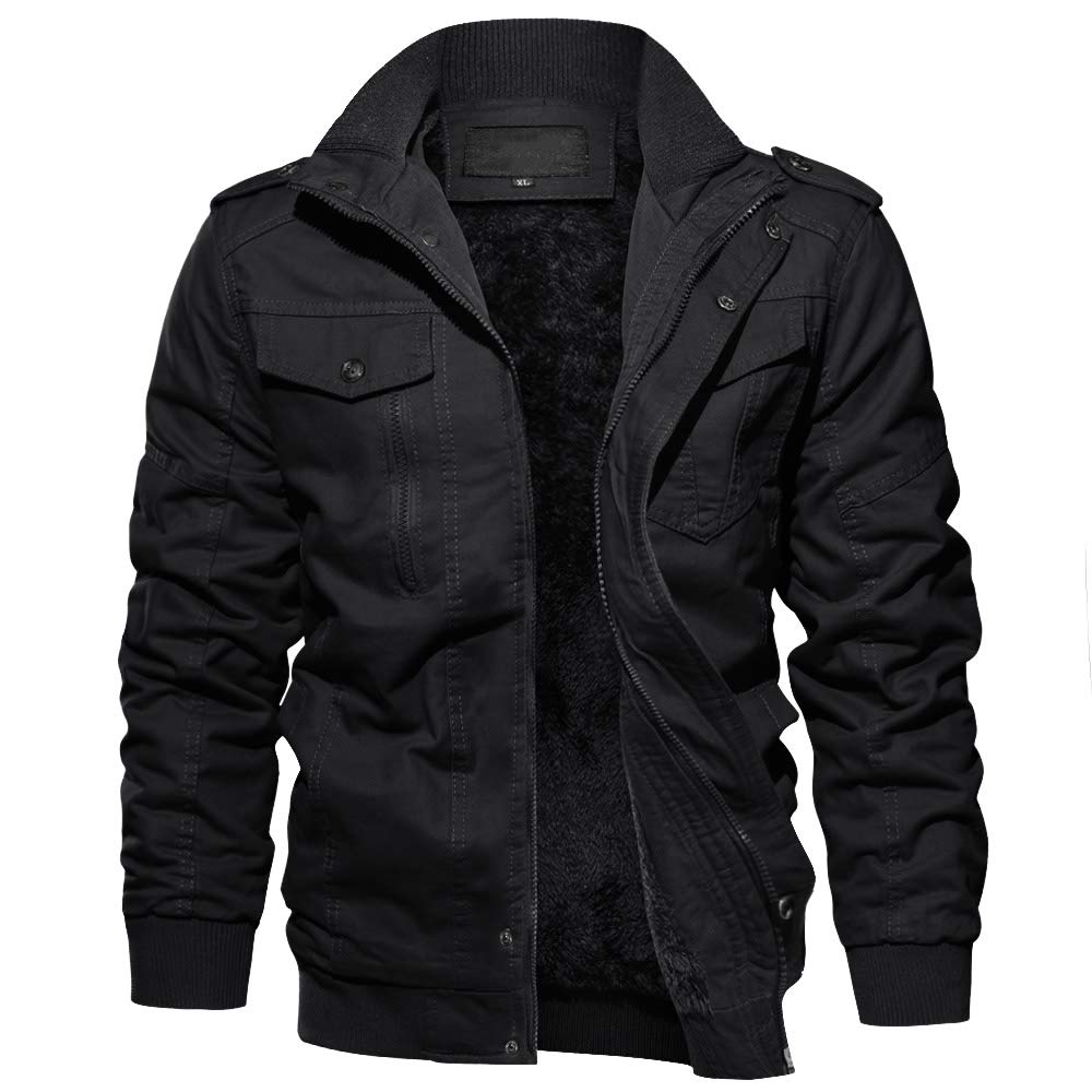 EKLENTSON Winter Jacket Men Cargo Jacket Fleece Jacket Black Jacket Men Windbreaker Thermal Jacket Men Work Jacket for Men