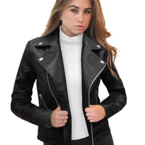 Olivia Miller Women's Faux Leather Jacket Long Sleeve Zip Fitted Slim Jacket JK5208 BLACK L