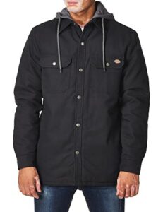 dickies mens fleece hooded duck shirt jacket with hydroshield work utility outerwear, black, x-large us