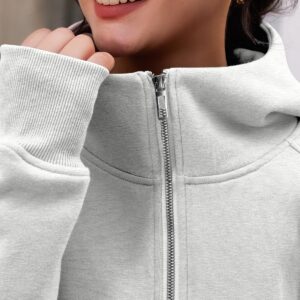 Trendy Queen Womens Zip Up Hoodies Oversized Sweatshirts Fall Outfits Long Sleeve Fleece Sweaters With Pockets Full Zip Winter Coats Jackets Y2k Clothes Teen Girls Fashion Grey