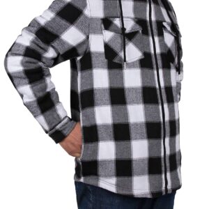 ZENTHACE Men's Sherpa Lined Full Zip Hooded Plaid Shirt Jacket Black/Grey XXL