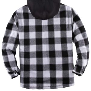 ZENTHACE Men's Sherpa Lined Full Zip Hooded Plaid Shirt Jacket Black/Grey XXL