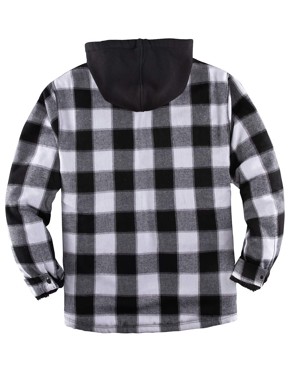 ZENTHACE Men's Sherpa Lined Full Zip Hooded Plaid Shirt Jacket Black/Grey XXL