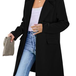 PRETTYGARDEN Women's 2024 Fall Long Blazer Jackets Long Sleeve Lapel Pockets Loose Fit Work Casual Blazers Outerwear (Black,Small)