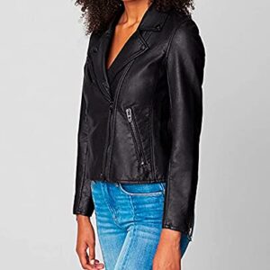 [BLANKNYC] womens Luxury Clothing Semi Fitted Vegan Leather Motorcycle Jacket, Onyx, Large US