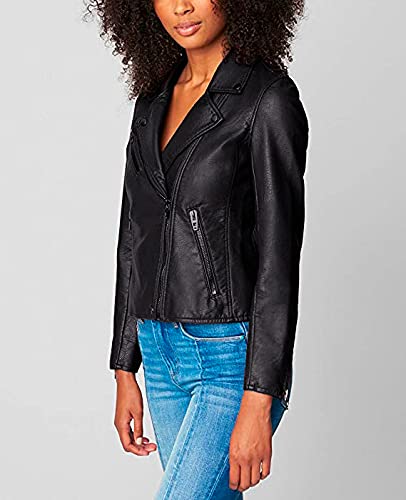 [BLANKNYC] womens Luxury Clothing Semi Fitted Vegan Leather Motorcycle Jacket, Onyx, Large US