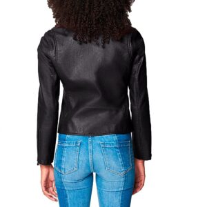 [BLANKNYC] womens Luxury Clothing Semi Fitted Vegan Leather Motorcycle Jacket, Onyx, Large US