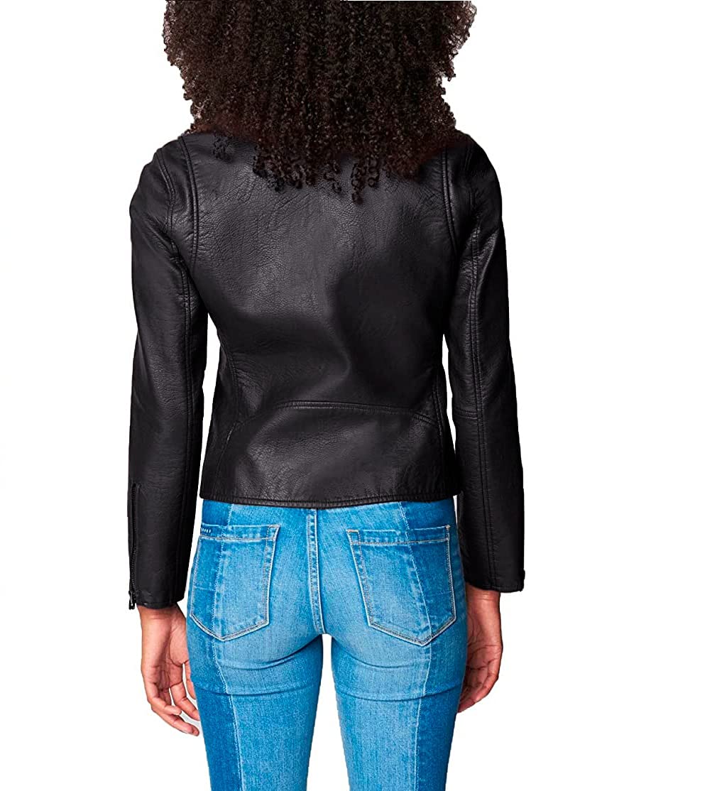 [BLANKNYC] womens Luxury Clothing Semi Fitted Vegan Leather Motorcycle Jacket, Onyx, Large US