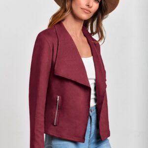 PRETTYGARDEN Women Cropped Jackets 2024 Fall Long Sleeve Faux Suede Leather Coats with Pockets (Wine Red,Large)