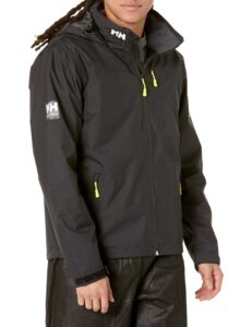 helly hansen men's crew hooded midlayer fleece lined waterproof raincoat jacket, 990 black, large