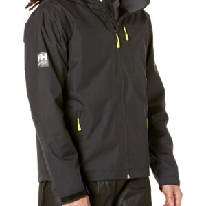 Helly Hansen Men's Crew Hooded Midlayer Fleece Lined Waterproof Raincoat Jacket, 990 Black, Large