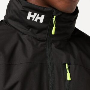 Helly Hansen Men's Crew Hooded Midlayer Fleece Lined Waterproof Raincoat Jacket, 990 Black, Large