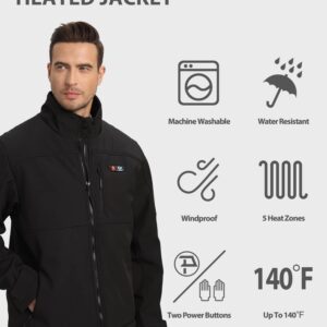 PTAHDUS Men's Heated Jacket Soft Shell with Hand Warmer, with 7.4V Battery Pack (Large, Black)