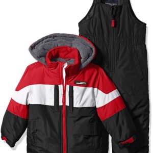 LONDON FOG Big Boys' 2-Piece Colorblock Snow Bib and Jacket Snowsuit, Red 8